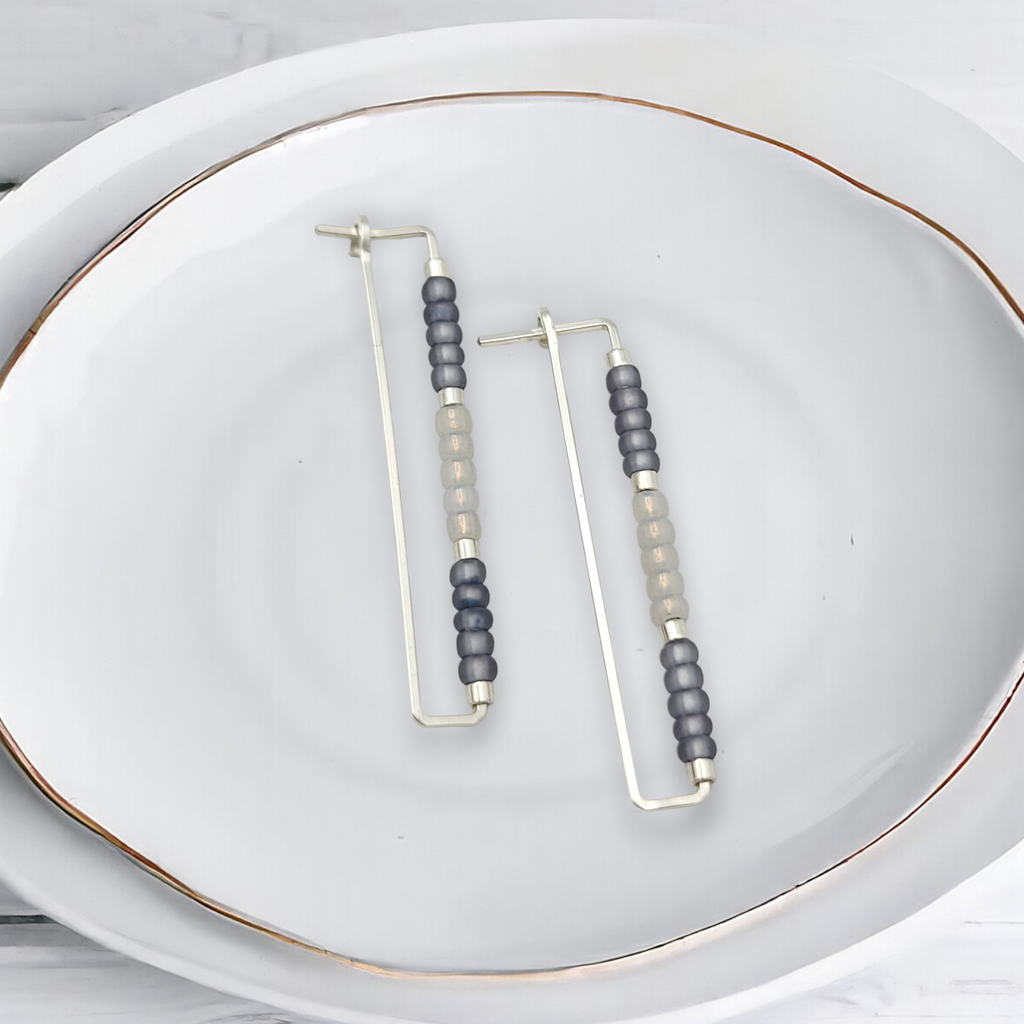 True - Silver Rectangle & Purple Earrings Bijou by SAM