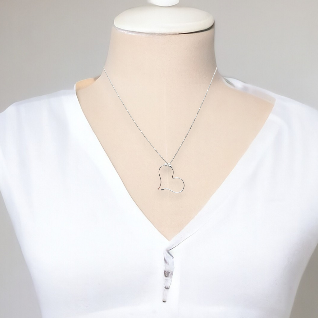 Open Heart Necklace - Silver & Silver Necklace Bijou by SAM