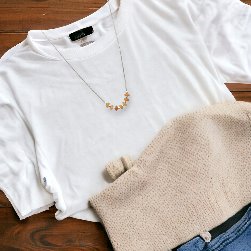 Necklace - Silver & Orange Aventurine Necklace Bijou by SAM