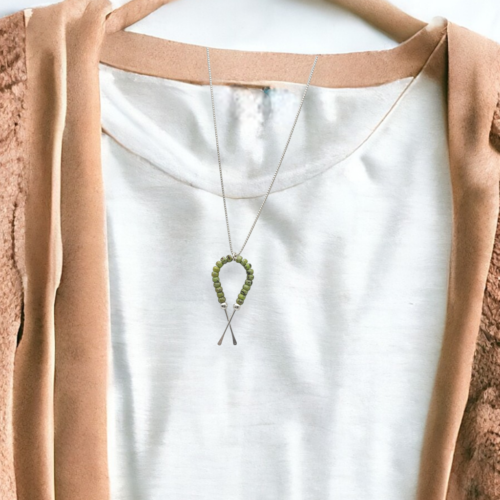 Necklace - Silver Ribbon with Chartreuse Necklace Bijou by SAM