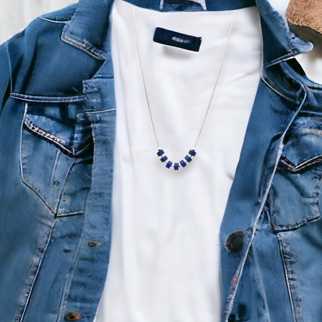 Necklace - Silver & Lapis Lazuli Necklace Bijou by SAM