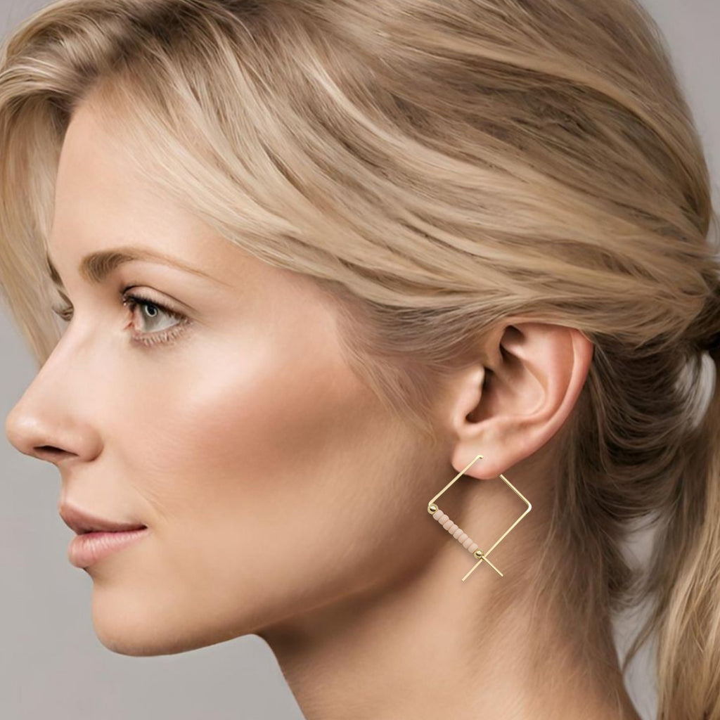 True - Square Gold with Pale Pink Earrings Bijou by SAM