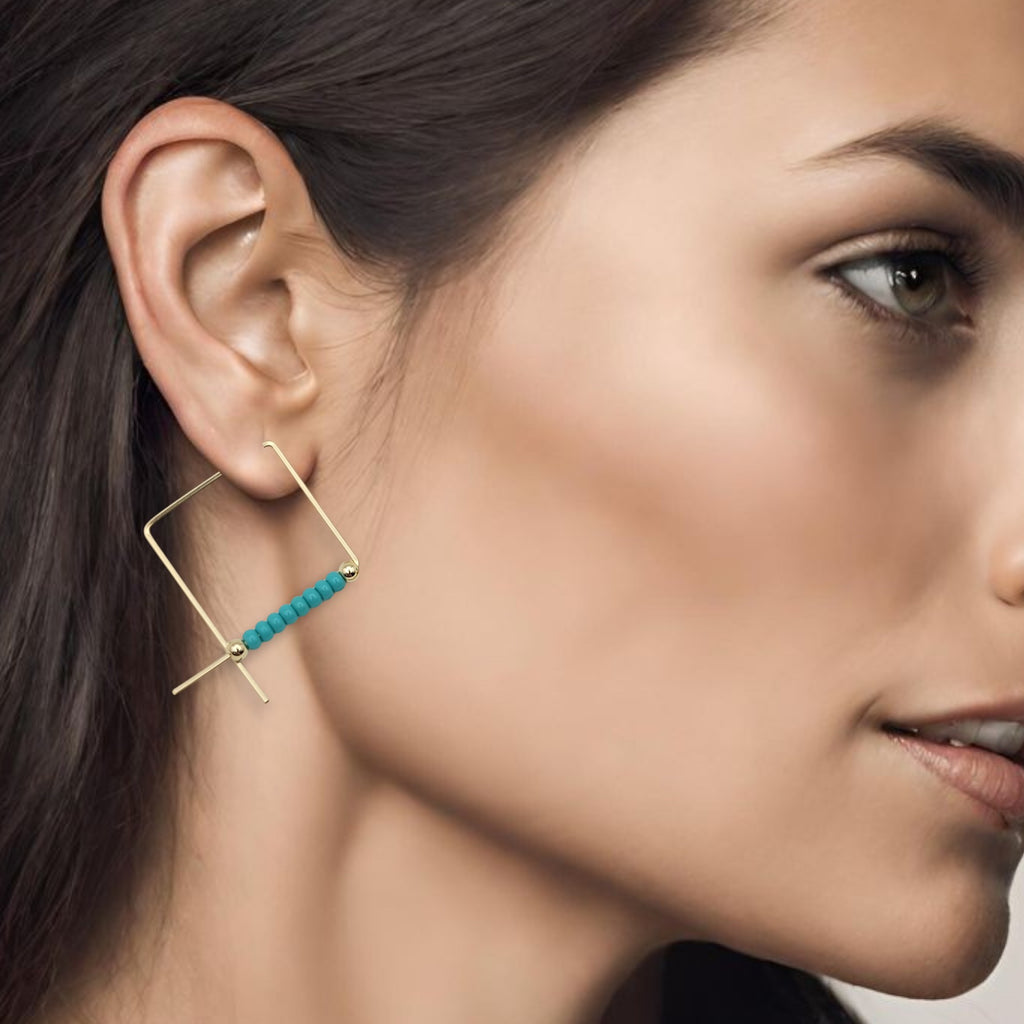 True - Square Gold & Turquoise Earrings Bijou by SAM