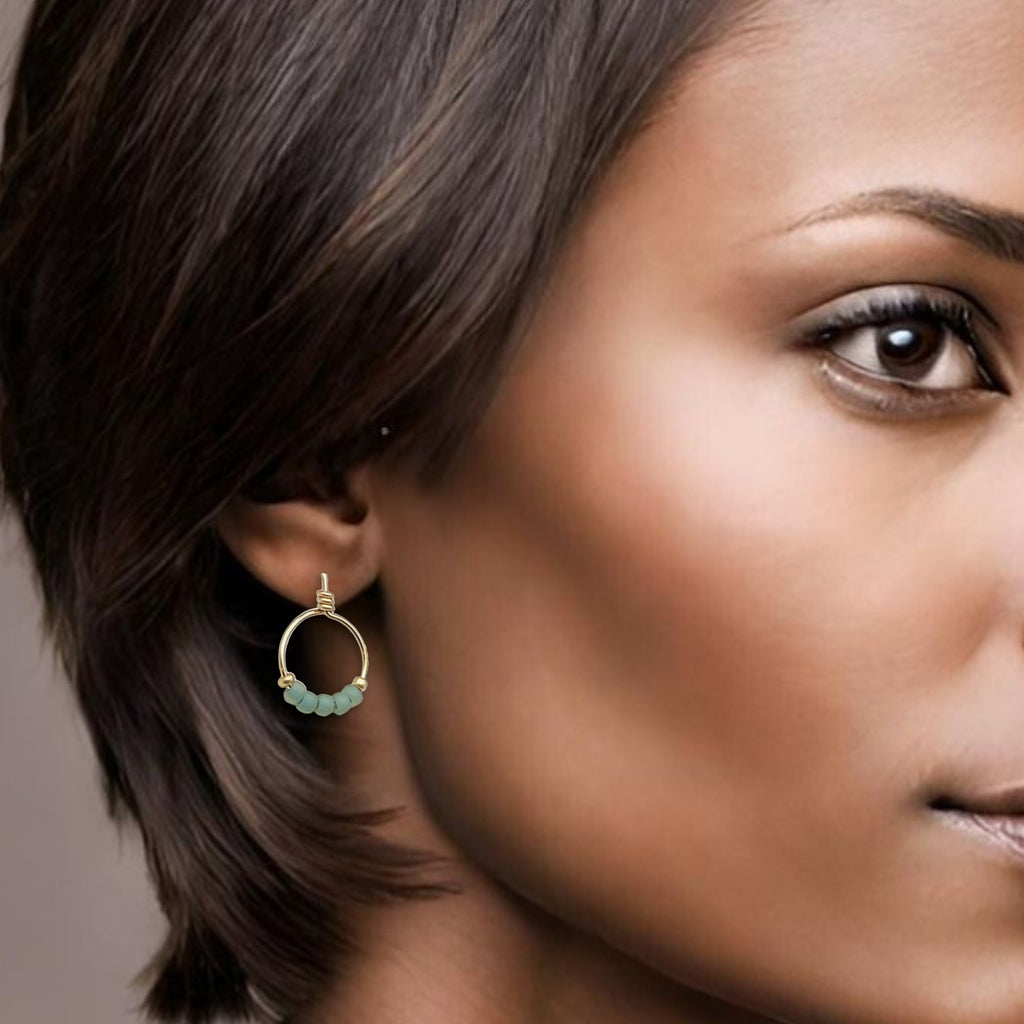 Aiden - Gold & Sea Glass Hoops Earrings Bijou by SAM