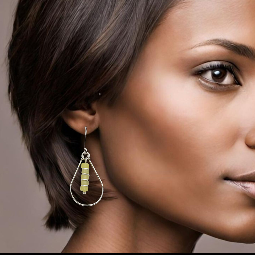 Lane - Silver Hoop with Lemon Yellow Jade Earrings Bijou by SAM