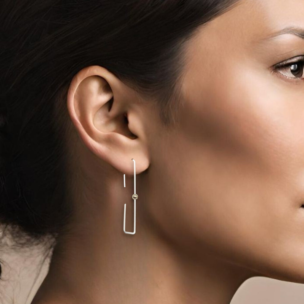 True - Silver Rectangle Threaders Earrings Bijou by SAM