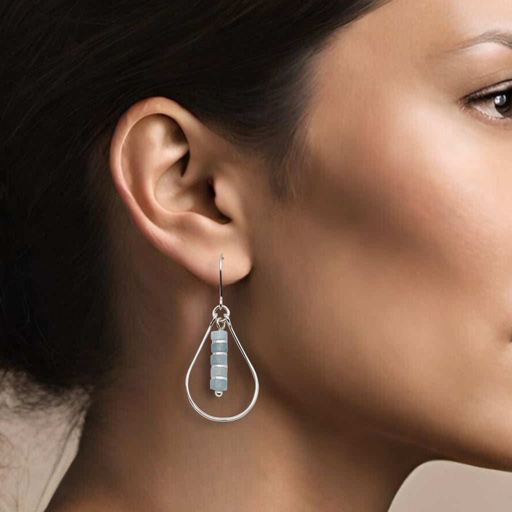 Lane - Silver with Aquamarine Earrings Bijou by SAM