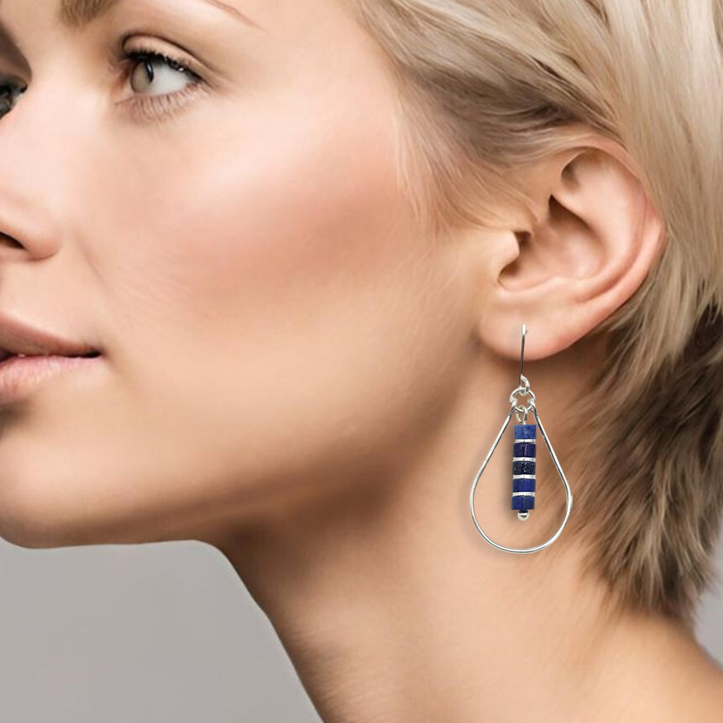 Lane - Silver with Lapis Lazuli Earrings Bijou by SAM