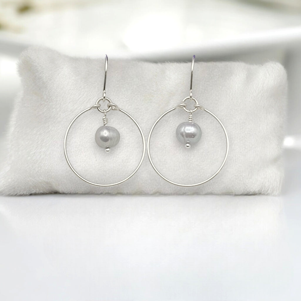 Pearl - Silver and Gray Hoops Earrings Bijou by SAM