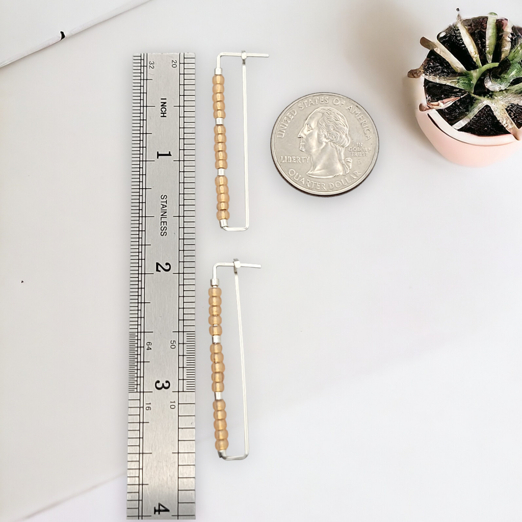 True - Silver Rectangle with Orange Beads Earrings Bijou by SAM