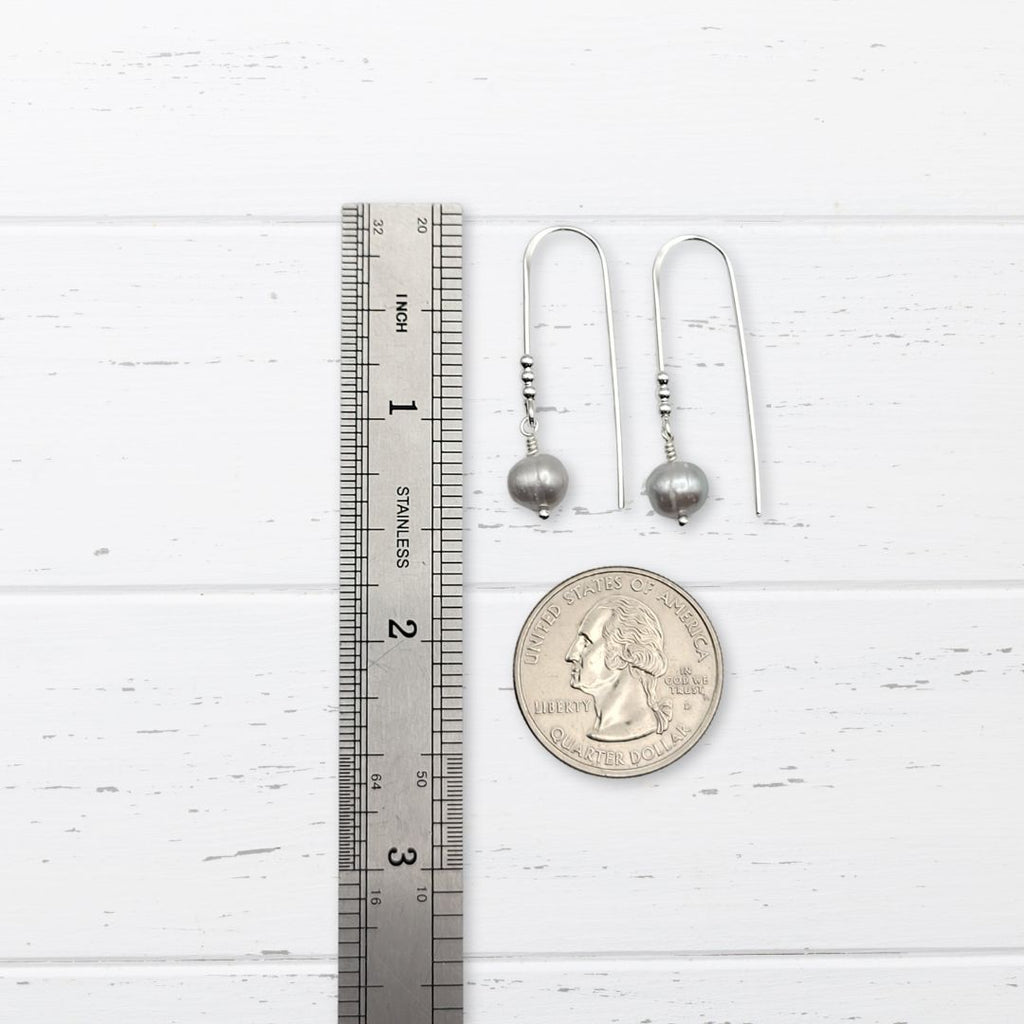 Pearl - Silver & Gray Threader Earrings Bijou by SAM