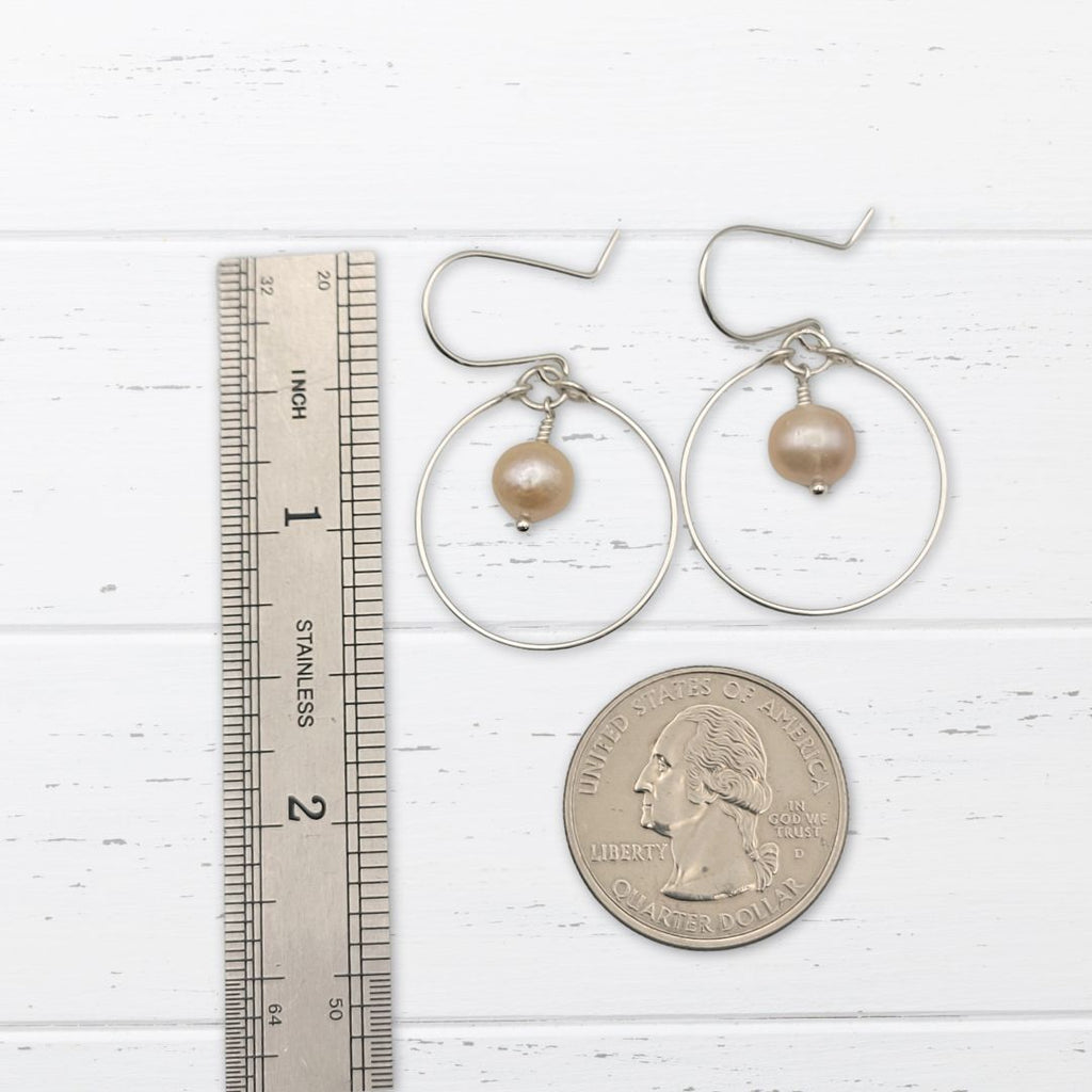Pearl - Silver & Peach Hoops Earrings Bijou by SAM