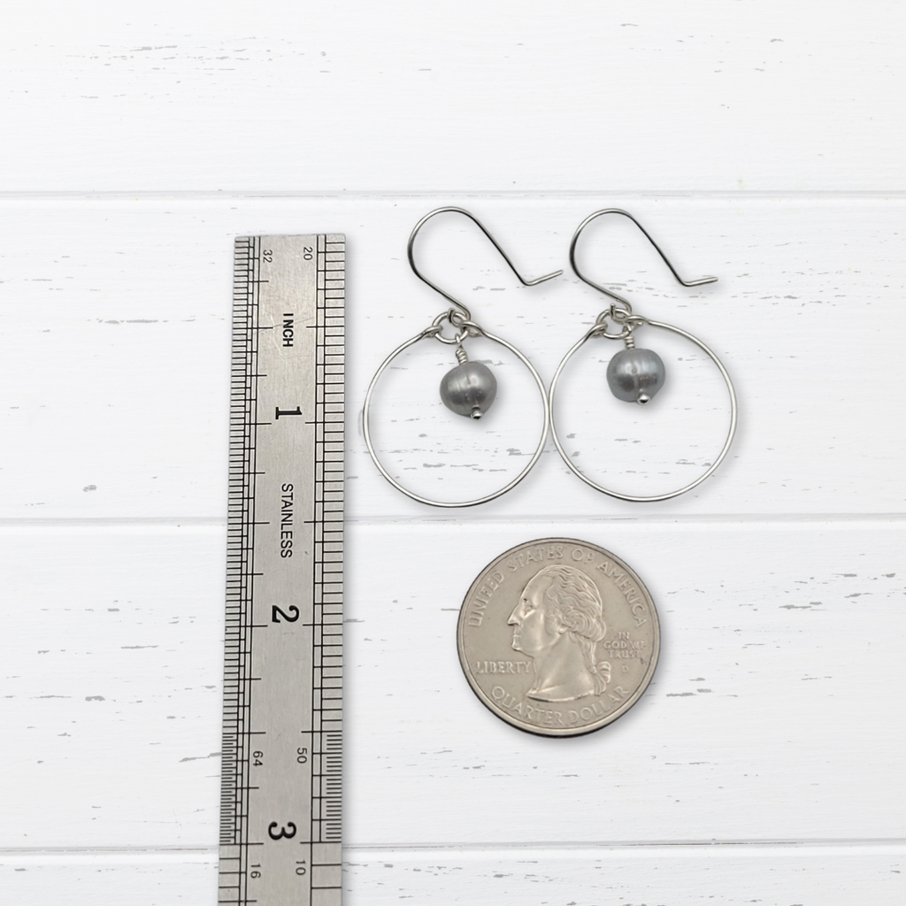 Pearl - Silver and Gray Hoops Earrings Bijou by SAM