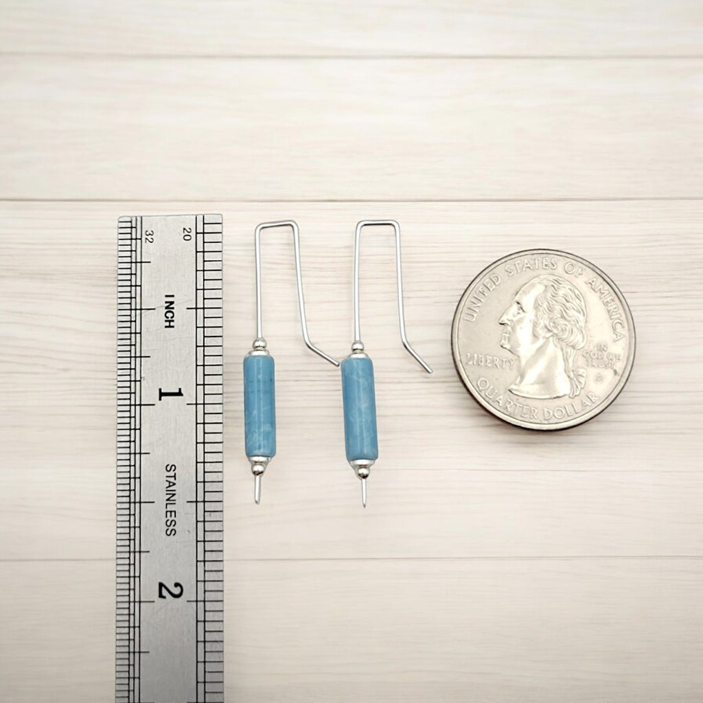 Mystique - Silver & Larimar Bar Threader Earrings Bijou by SAM