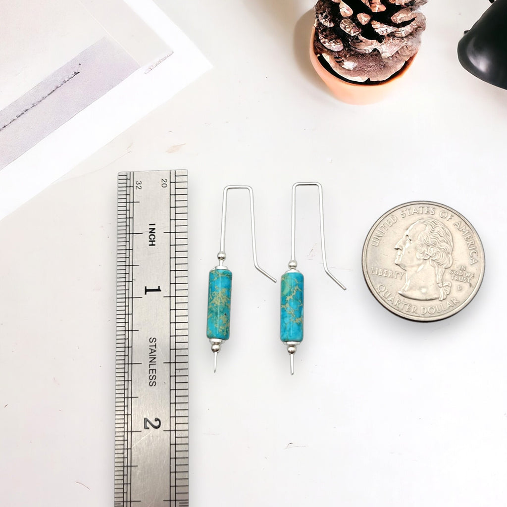 Mystique - Silver & Turquoise Bar Threader Earrings Bijou by SAM