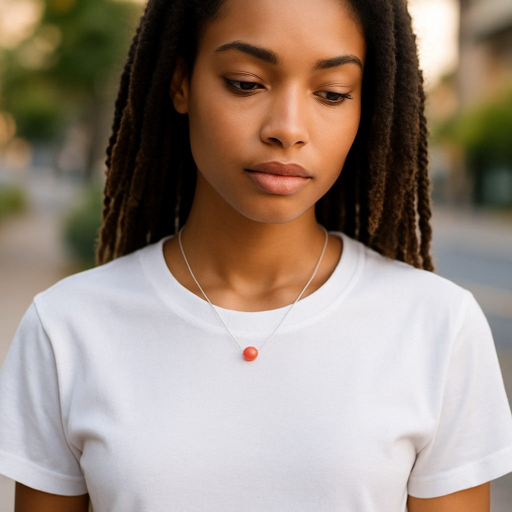 Coin - Silver and Pink Coral Necklace Necklace Bijou by SAM
