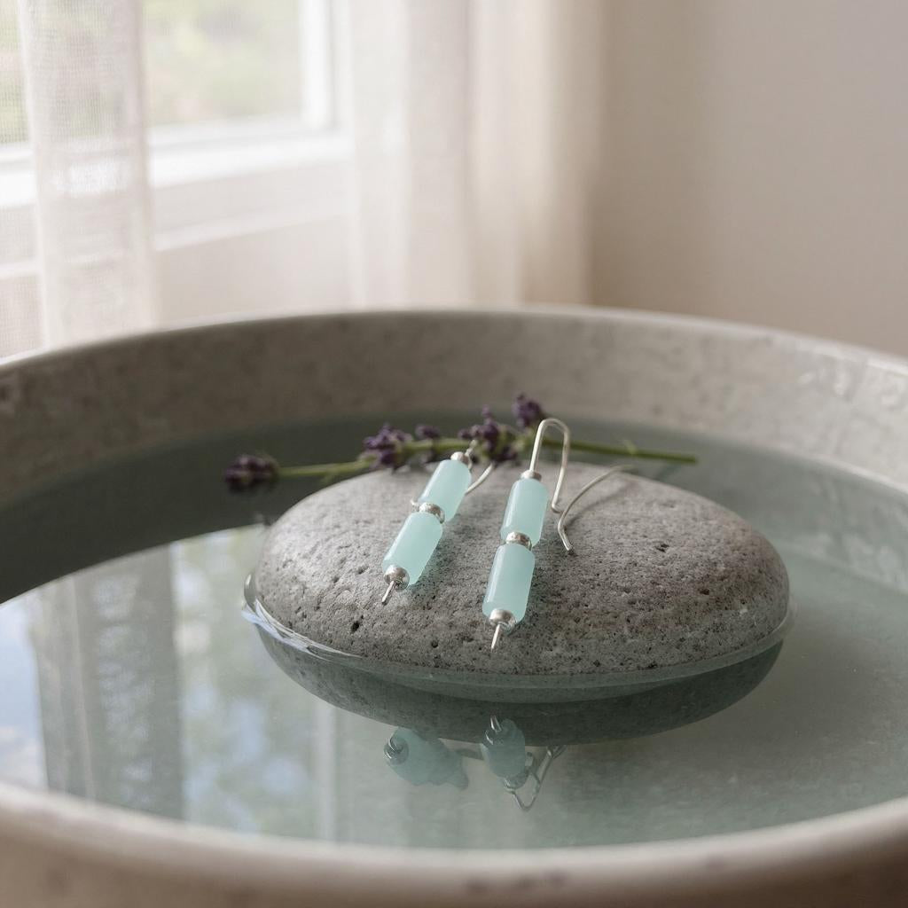 Sea Glass - Silver and Seafom Green Threader Earrings Earrings Bijou by SAM