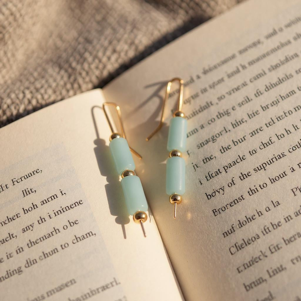 Sea Glass - Gold & Seafoam Green Threader Earrings Bijou by SAM