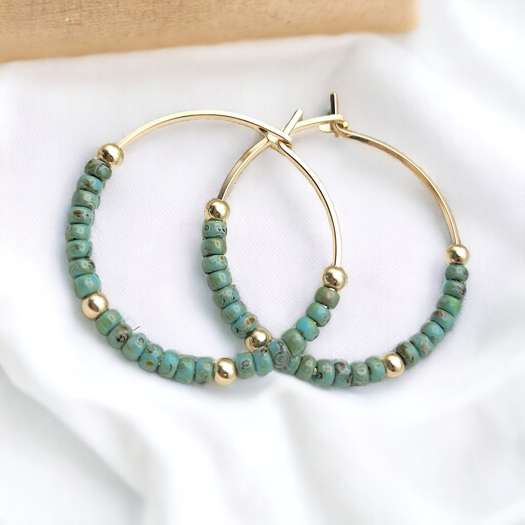 Boho - Gold & Turquoise Boho Hoops Earrings Bijou by SAM   