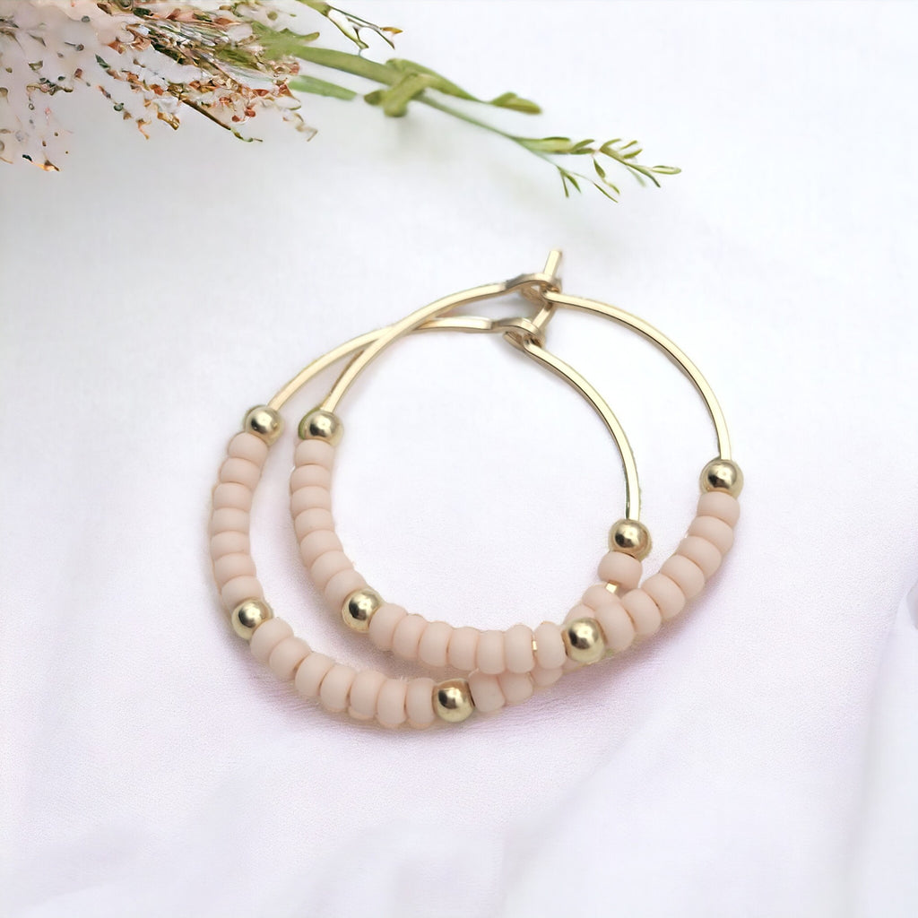 Boho - Gold Hoops with Pale Pink  Etsy