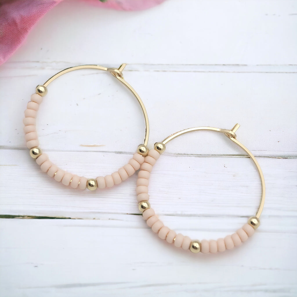Boho - Gold Hoops with Pale Pink  Etsy