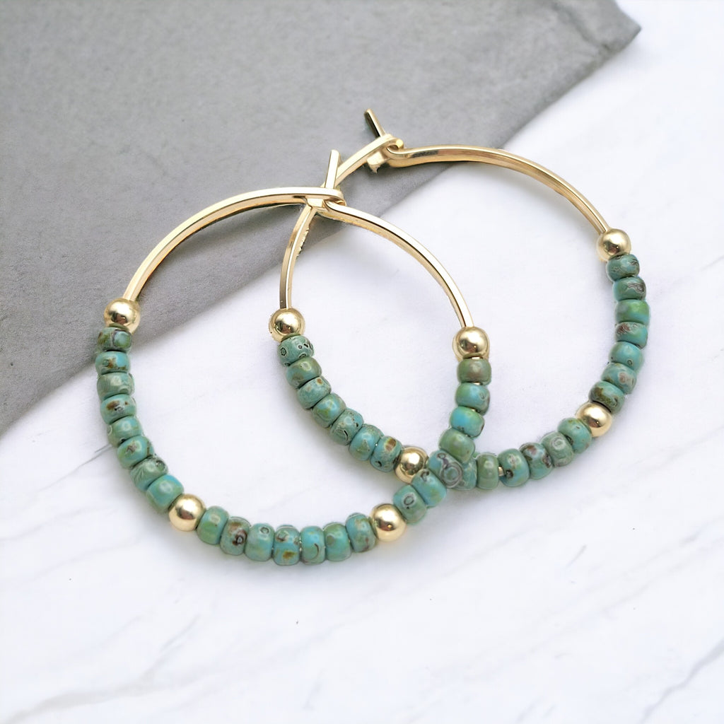 Boho - Gold & Turquoise Boho Hoops Earrings Bijou by SAM