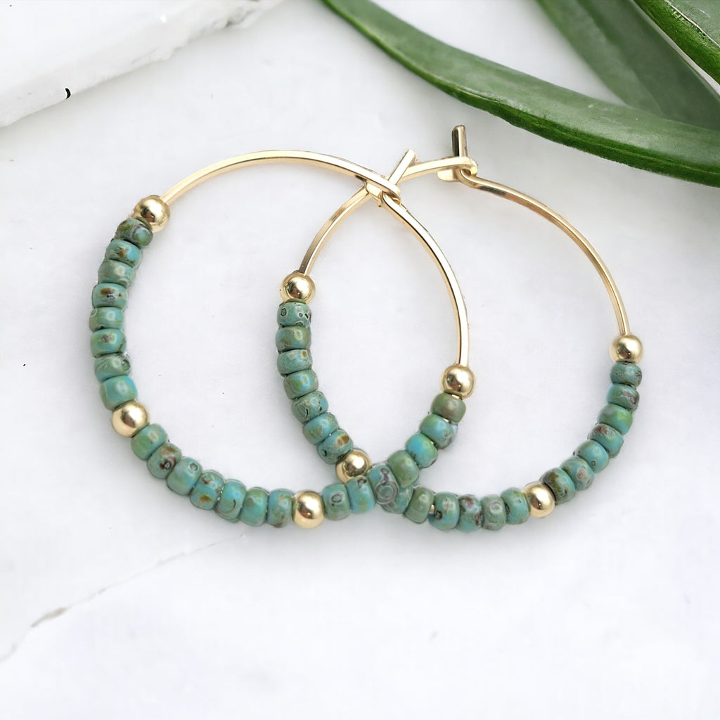 Boho - Gold & Turquoise Boho Hoops Earrings Bijou by SAM