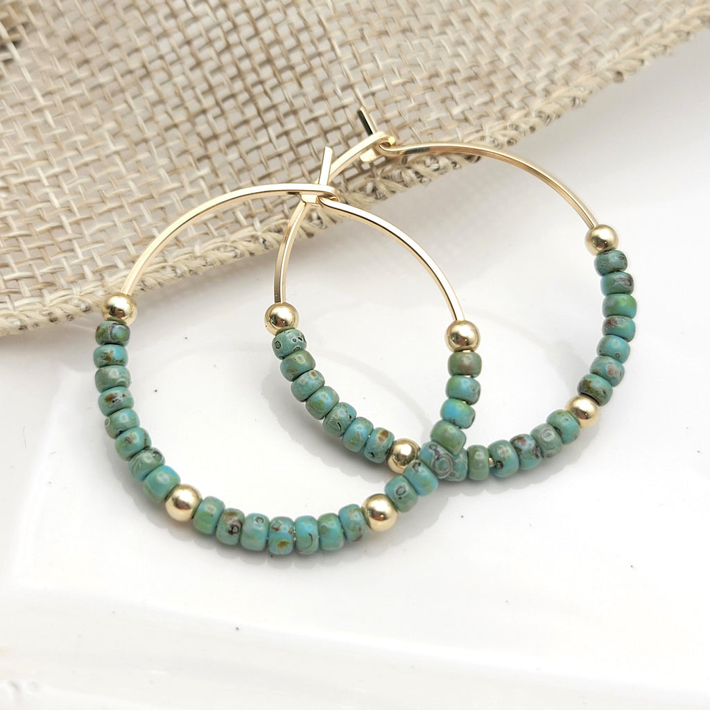 Boho - Gold & Turquoise Boho Hoops Earrings Bijou by SAM