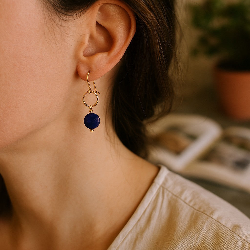Coin - Gold and Lapis Lazuli Dangle Earrings Earrings Bijou by SAM