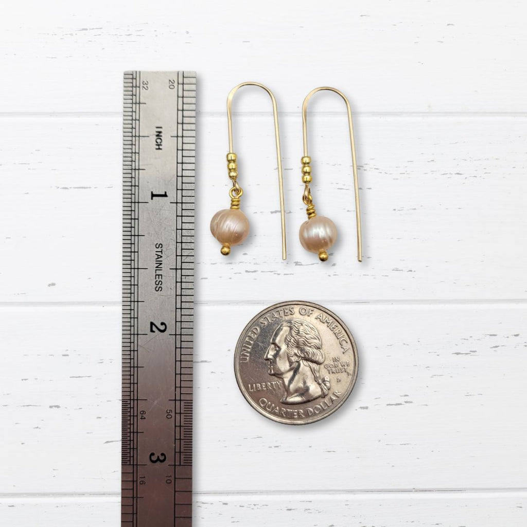 Pearl - Gold & Peach Threader Earrings Bijou by SAM