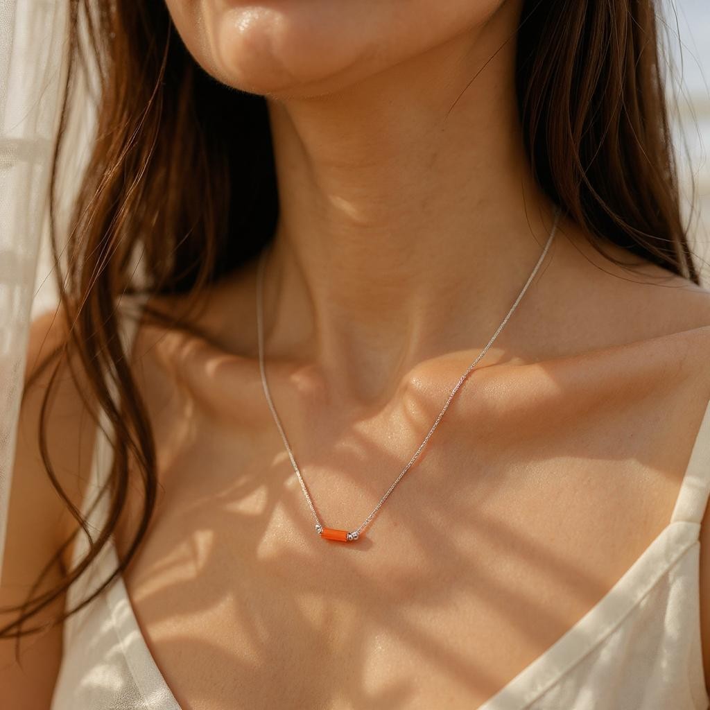 Sea Glass - Orange Sea Glass Tube Necklace Necklace Bijou by SAM