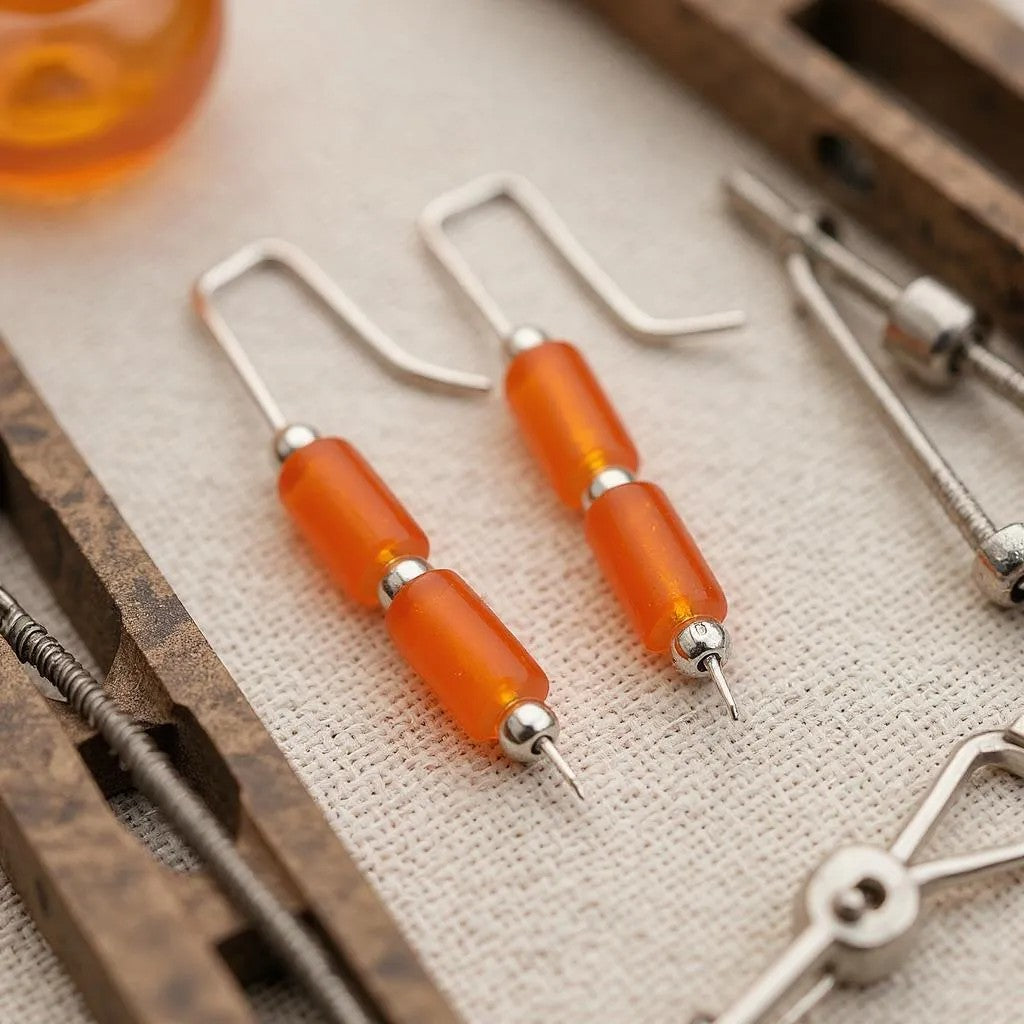 Sea Glass - Silver and Orange Threaders Earrings Bijou by SAM