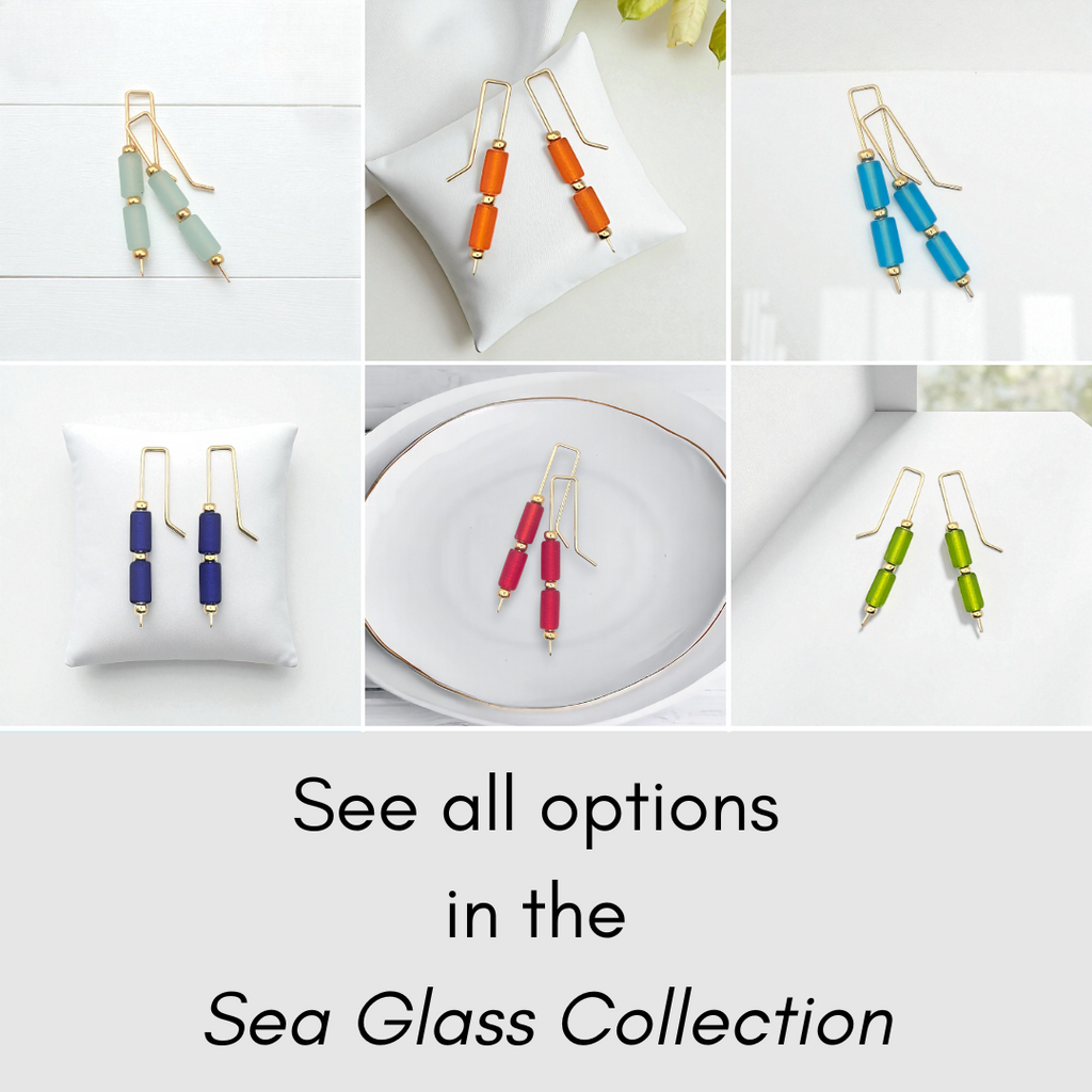 Sea Glass - Gold and Sky Blue Threaders Earrings Bijou by SAM