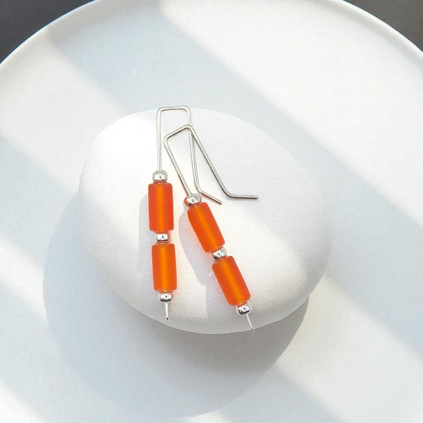 Sea Glass - Silver and Orange Threaders Earrings Bijou by SAM