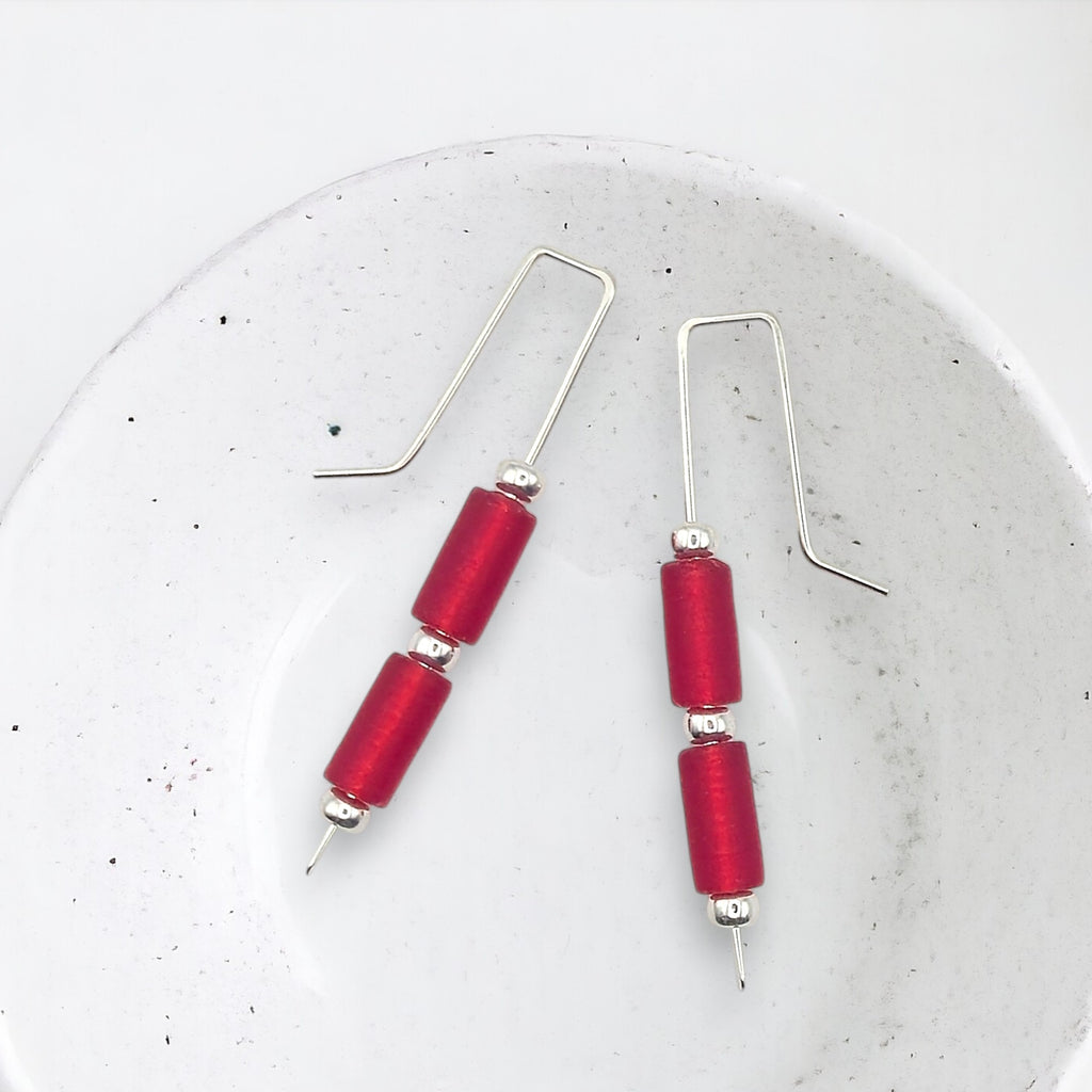 Sea Glass - Silver and Red Threader Earrings Earrings Bijou by SAM