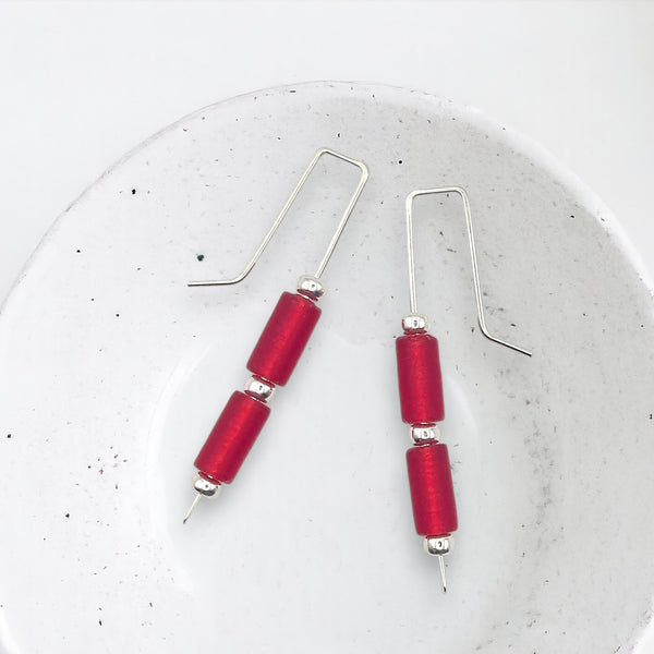 Sea Glass - Silver and Red Threader Earrings Earrings Bijou by SAM