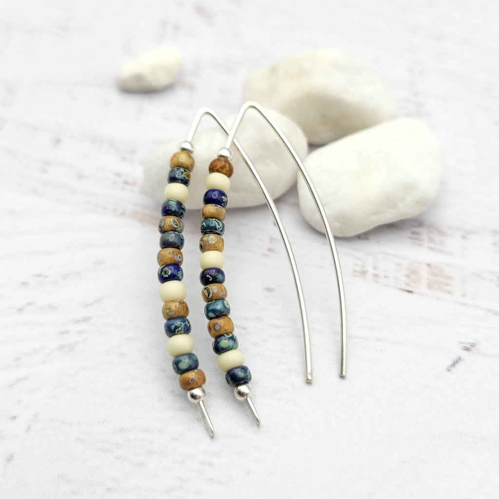 Wish - Silver, Tan & Blue Earrings Bijou by SAM