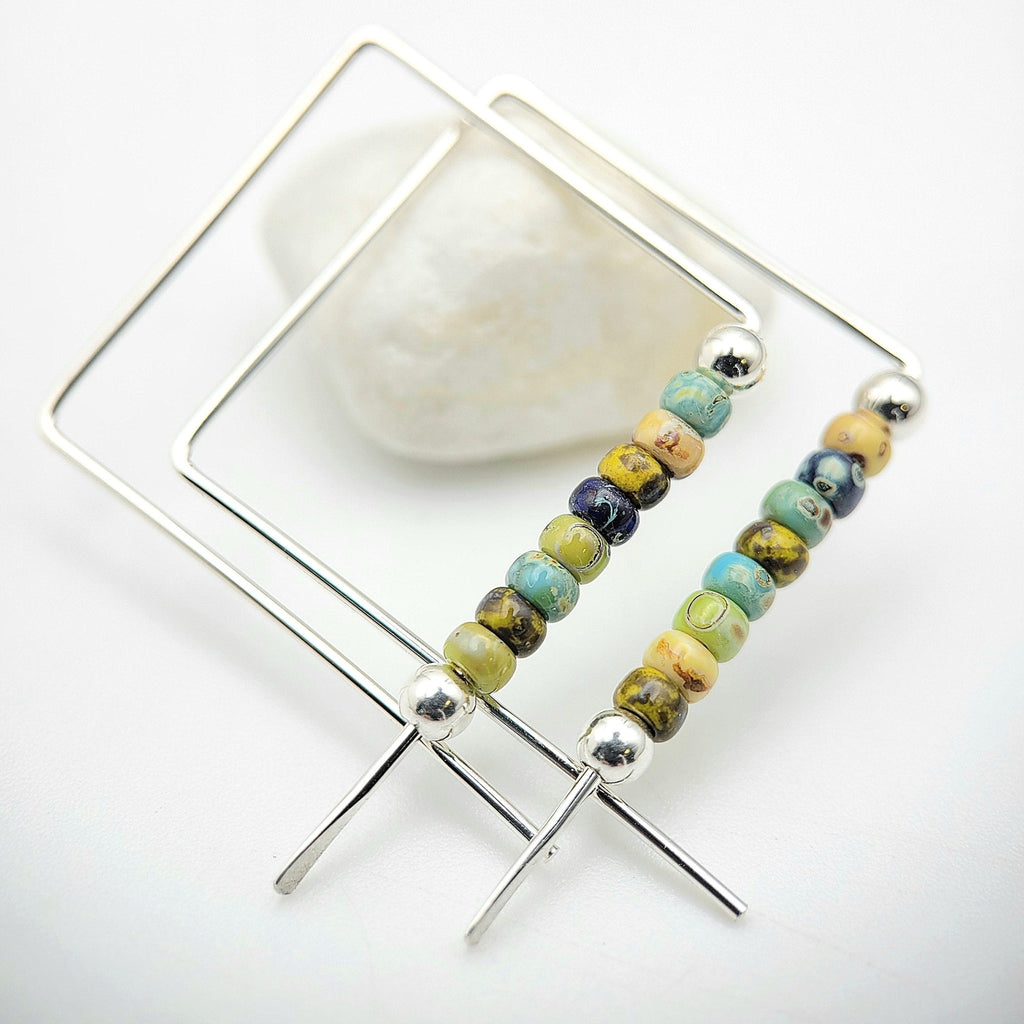 True - Colorful Silver Square Hoops Earrings Bijou by SAM