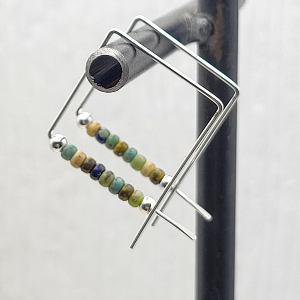 True - Colorful Silver Square Hoops Earrings Bijou by SAM