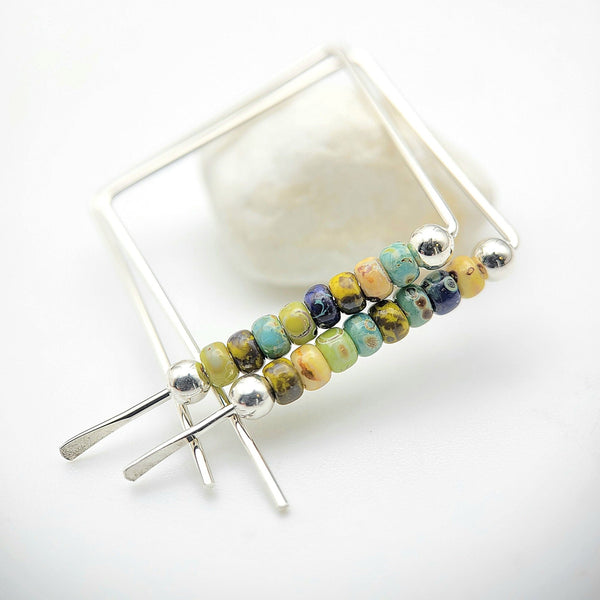 True - Colorful Silver Square Hoops Earrings Bijou by SAM