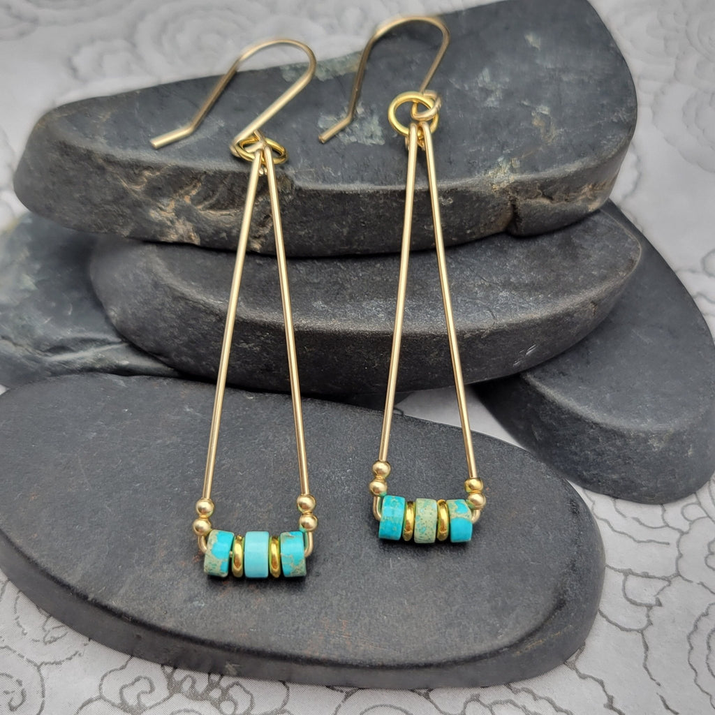Gold and Turquoise Triangle Dangle Earrings Earrings Bijou by SAM