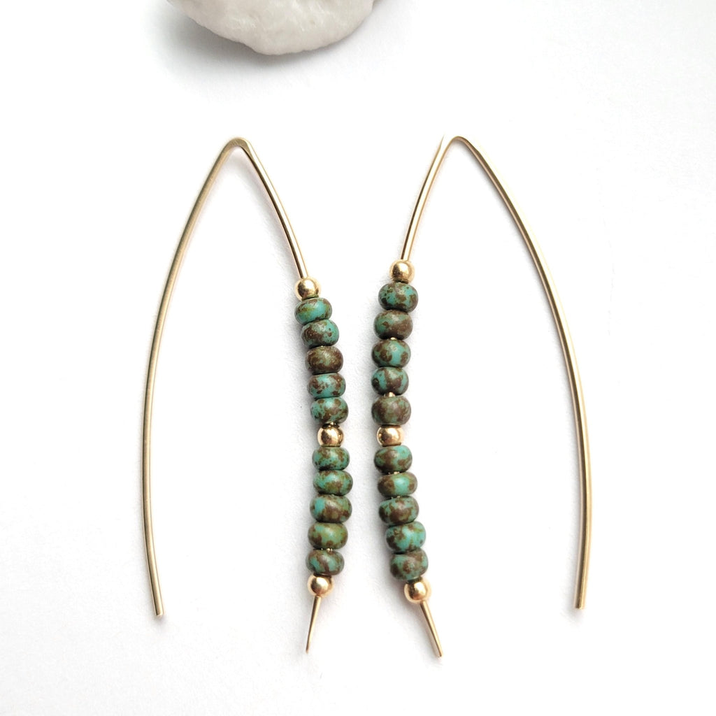 Wish - Dark Green & Gold Threaders Earrings Bijou by SAM