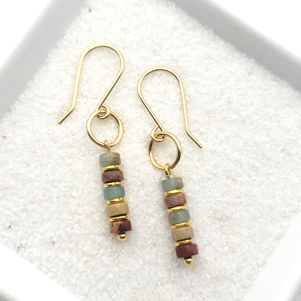 Jasper and Gold Dangle Earrings, Earth Tone Beaded Earrings  Etsy