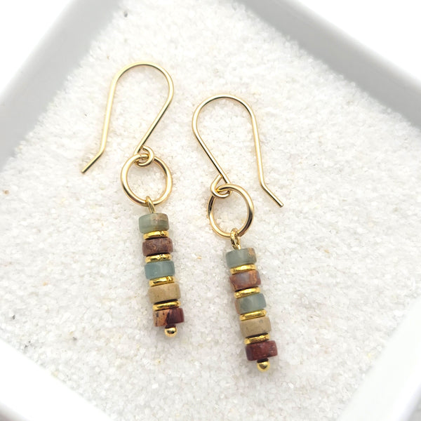 Jasper and Gold Dangle Earrings, Earth Tone Beaded Earrings  Etsy