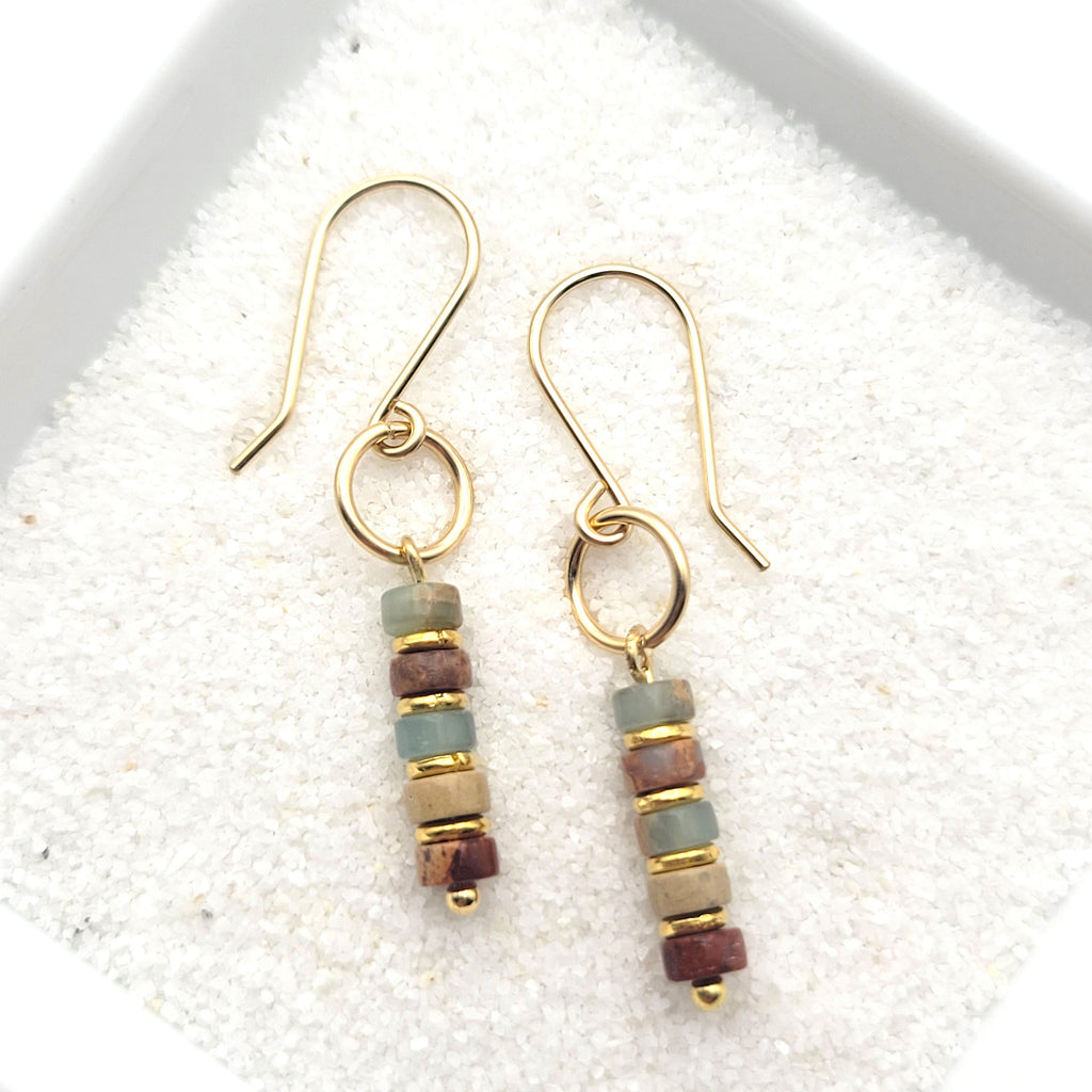 Jasper and Gold Dangle Earrings, Earth Tone Beaded Earrings  Etsy