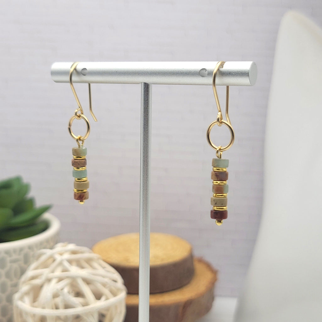 Jasper and Gold Dangle Earrings, Earth Tone Beaded Earrings  Etsy