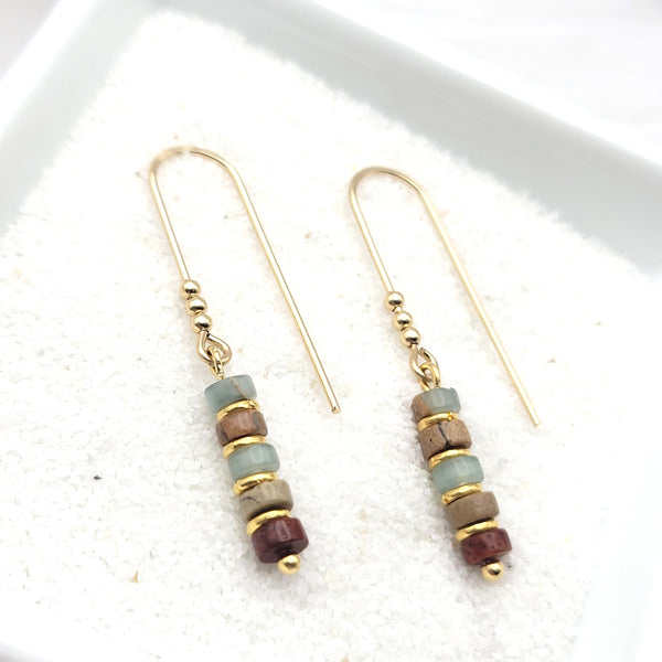 Gold Beaded Earrings, Jasper Dangle Earrings Earrings Etsy