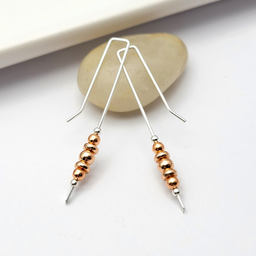Long Silver & Copper Threaders Earrings Etsy