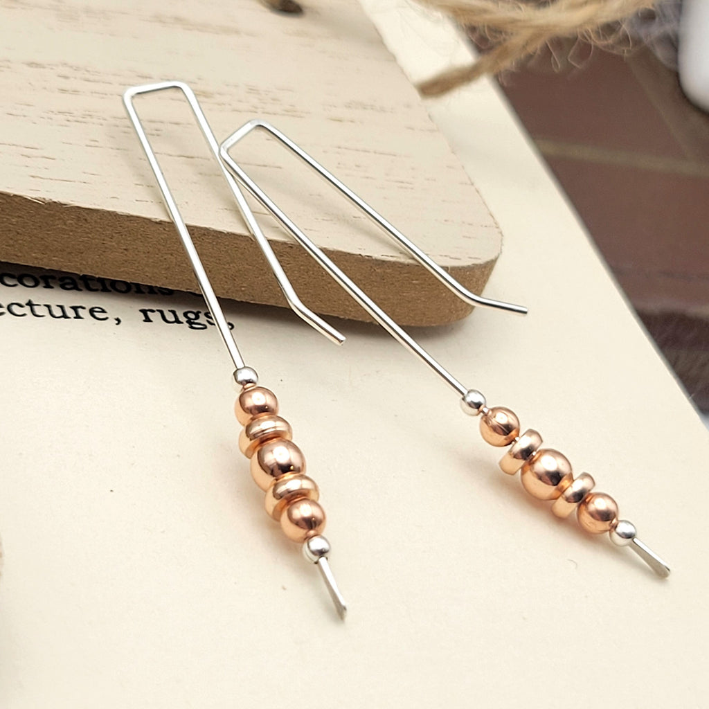 Long Silver & Copper Threaders Earrings Etsy