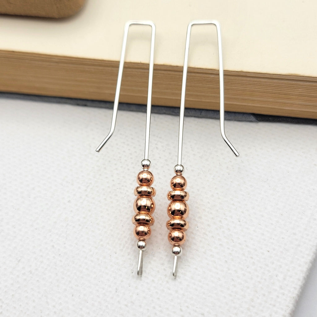 Long Silver & Copper Threaders Earrings Etsy